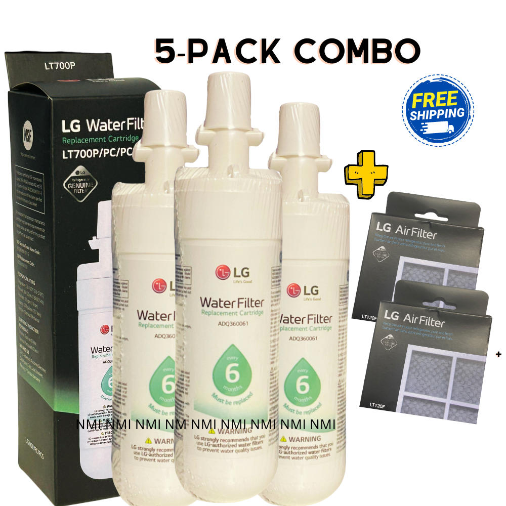5-Pack LG Combo Includes 3-Pack LT-700 Replacement Refrigerator Water Filters + 2-Pack 120 Air Filters