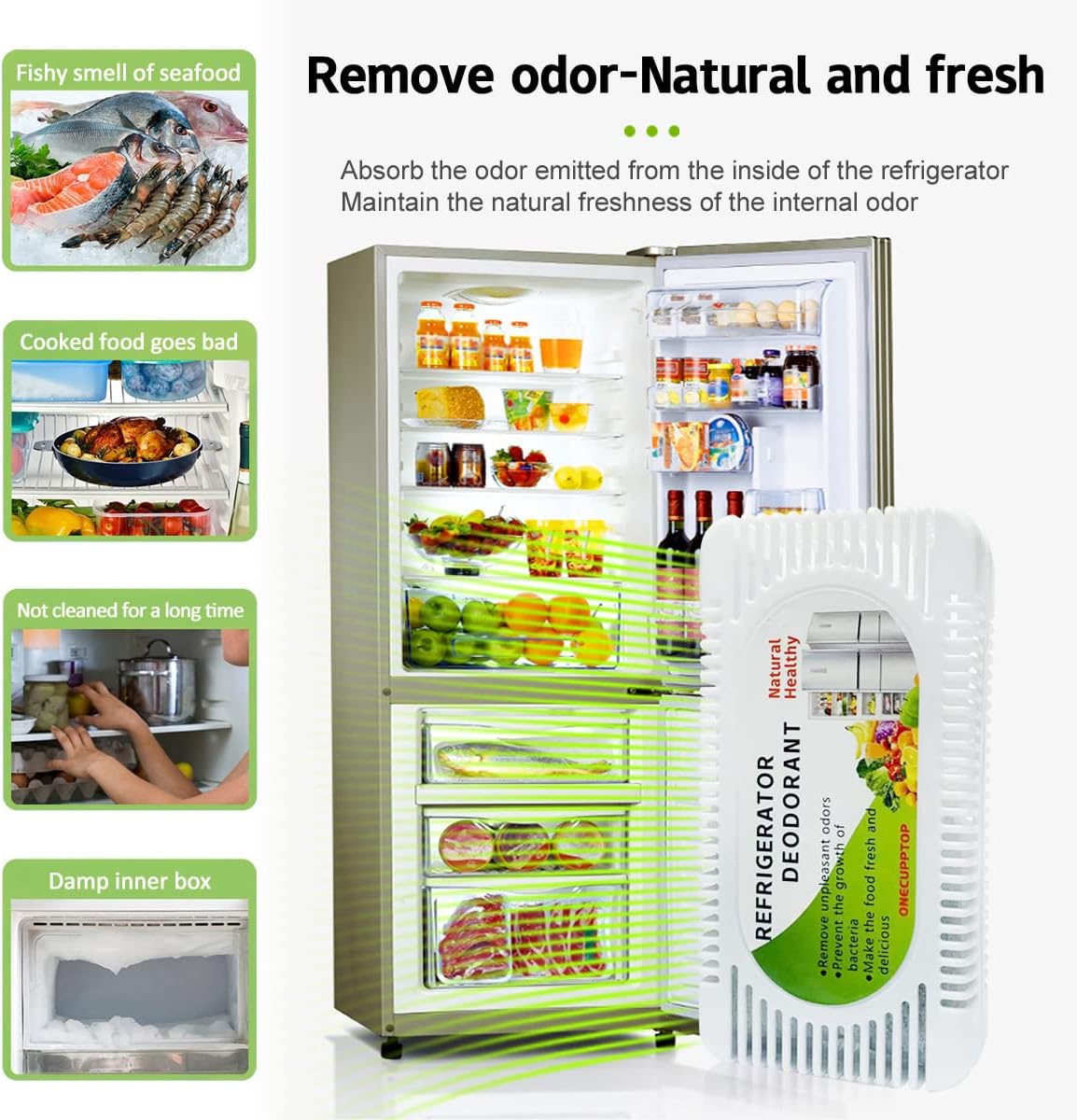 Refrigerator Deodorizer Fridge and Freezer Odor Eliminator, Activated Carbon Smell Remover and Moisture Absorber