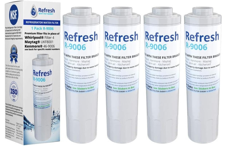 4-PACK Refresh R-9006 Replacement Refrigerator Water Filter for UFK8001 / WF295 / WSM-2
