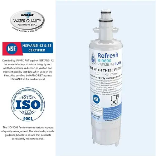 Refresh R-9690 Replacement Refrigerator Water Filter Compatible with Kenmore 46-9690, ADQ36006102 and LG LT700P, ADQ36006101