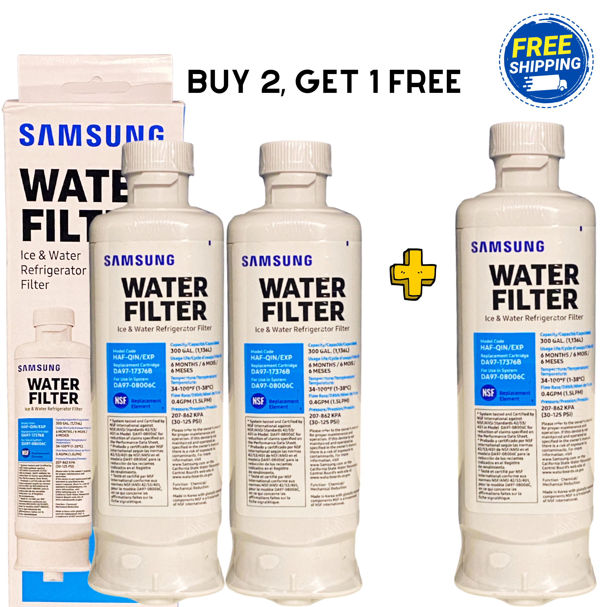 BUY 2, GET 1 FREE! Genuine Samsung Refrigerator Water Filter for Samsung DA97-17376B / HAF-QIN / HAF-QIN/EXP