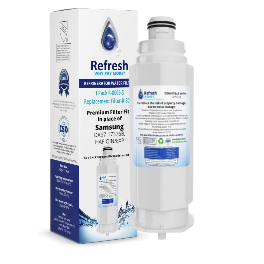 Refresh R-8006-S Replacement Refrigerator Water Filter for Samsung DA97-17376B, DA97-08006C, HAF-QIN, HAF-QIN/EXP, RF23M8070SG, BRF425200AP