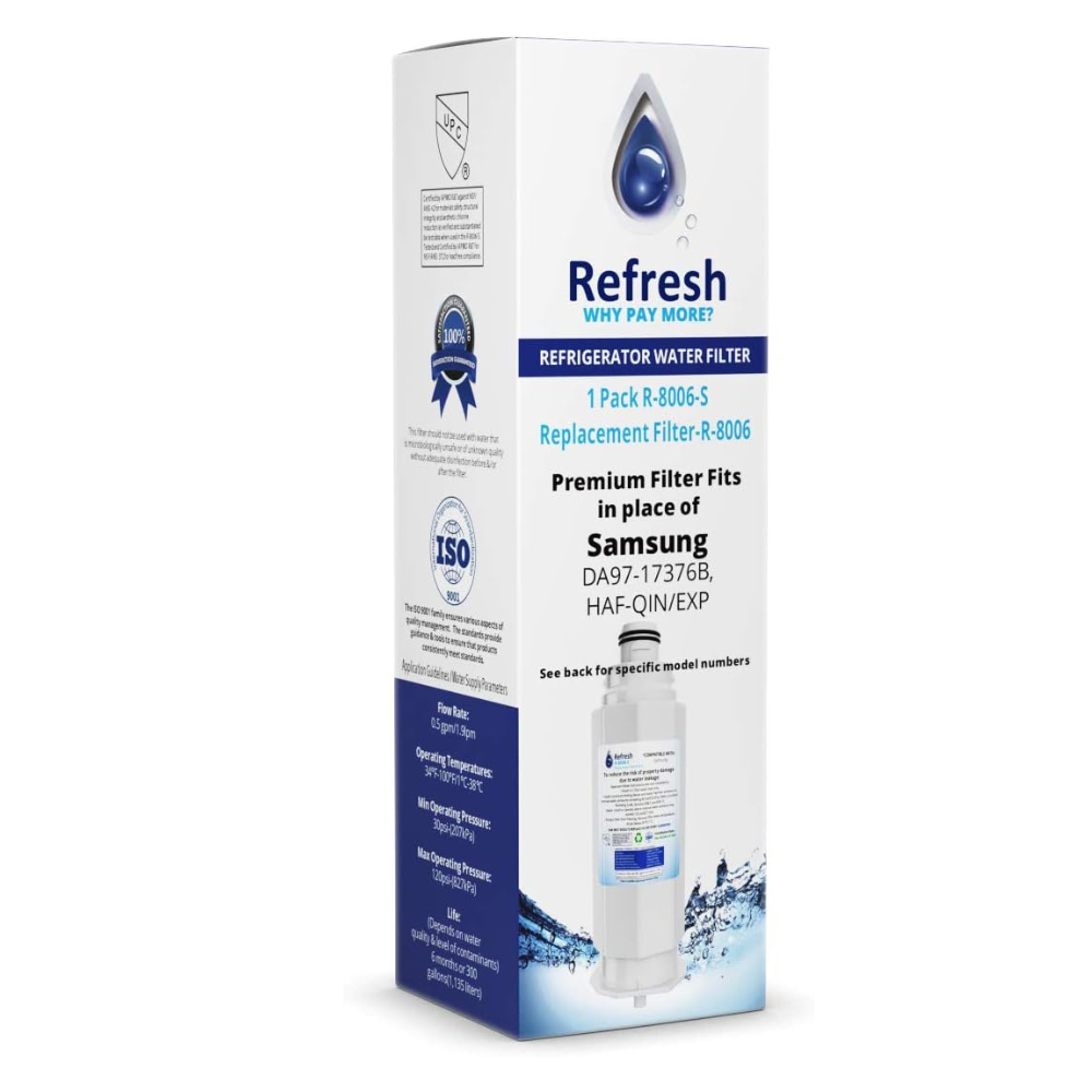 Refresh R-8006-S Replacement Refrigerator Water Filter for Samsung DA97-17376B, DA97-08006C, HAF-QIN, HAF-QIN/EXP, RF23M8070SG, BRF425200AP