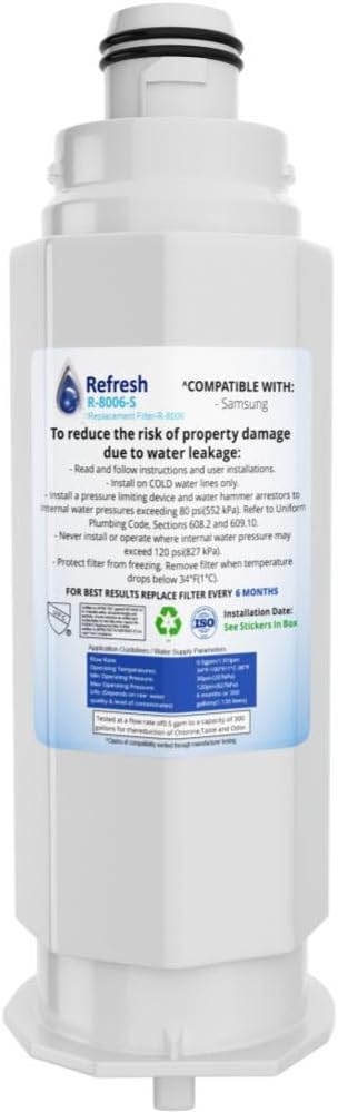 Refresh R-8006-S Replacement Refrigerator Water Filter for Samsung DA97-17376B, DA97-08006C, HAF-QIN, HAF-QIN/EXP, RF23M8070SG, BRF425200AP