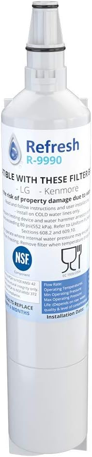 Refresh Replacement for LG 5231JA2006A, 5231JA2006B, LT600, LT600P also fits Kenmore 46-9990, 9990, 469990 Refrigerator Water Filter