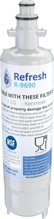 Refresh R-9690 Replacement Refrigerator Water Filter Compatible with Kenmore 46-9690, ADQ36006102 and LG LT700P, ADQ36006101