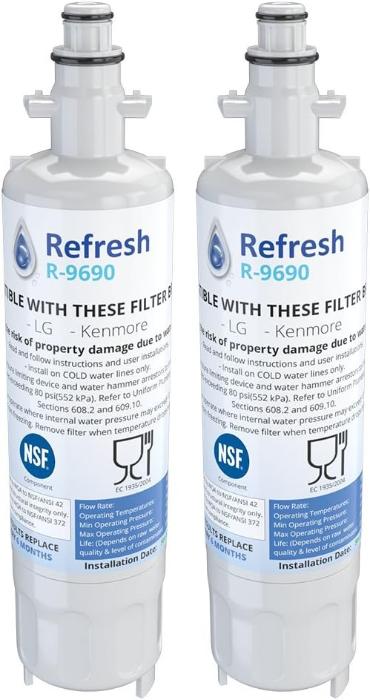 Refresh R-9690 Replacement Refrigerator Water Filter Compatible with Kenmore 46-9690, ADQ36006102 and LG LT700P, ADQ36006101