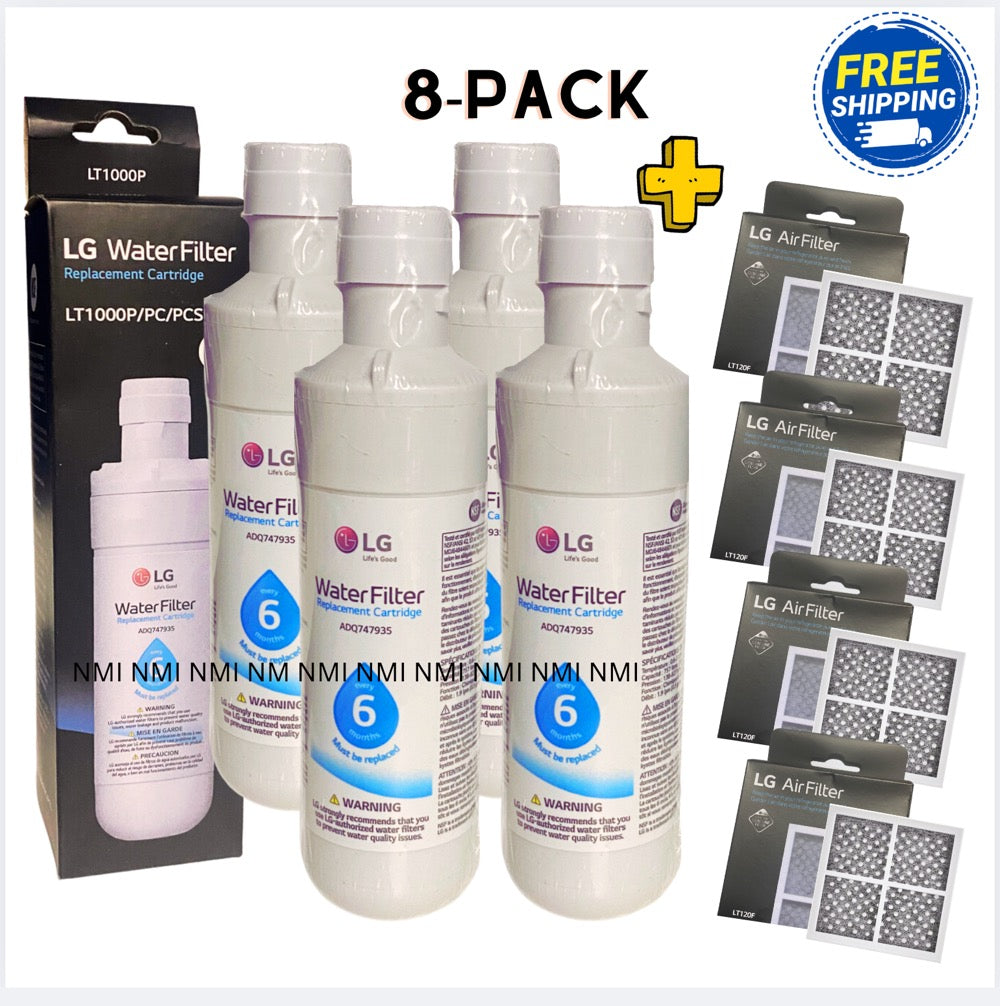 8-Pack LG Combo Includes 4-Pack LT-1000 Replacement Refrigerator Water Filters + 4-Pack 120 Replacement Air Filters