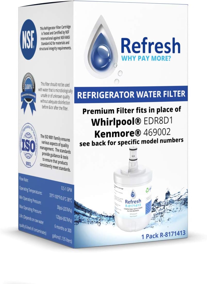 Refresh R-817413 Replacement Refrigerator Water Filter for Whirlpool 8171413, 8171414, EDR8D1, and Kenmore 9002, 469002, 8171414