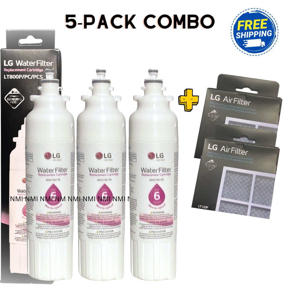 5-Pack Combo Includes 3-Pack LT-800 Replacement Refrigerator Water Filters + 2-Pack 120 Replacement Air Filters