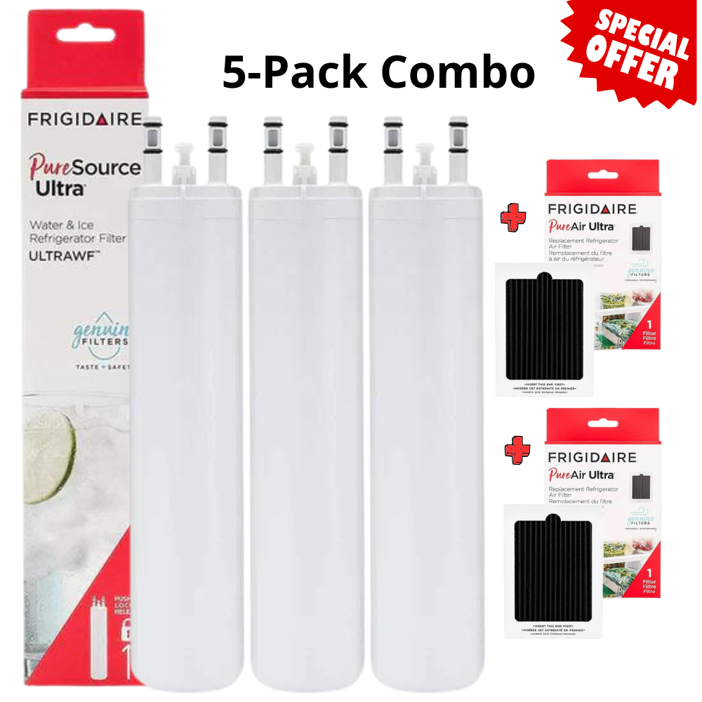 5-Pack Special - 3 Frigidaire PurePour™ Water and Ice Refrigerator Filter PWF-1 FPPWFU01 + 2 Paultra II Air Filter Combo Pack